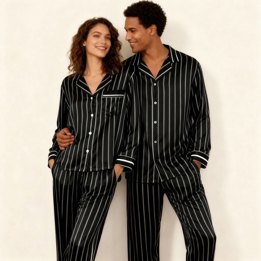 Elegant Satin Gray Pajama Set for Couple