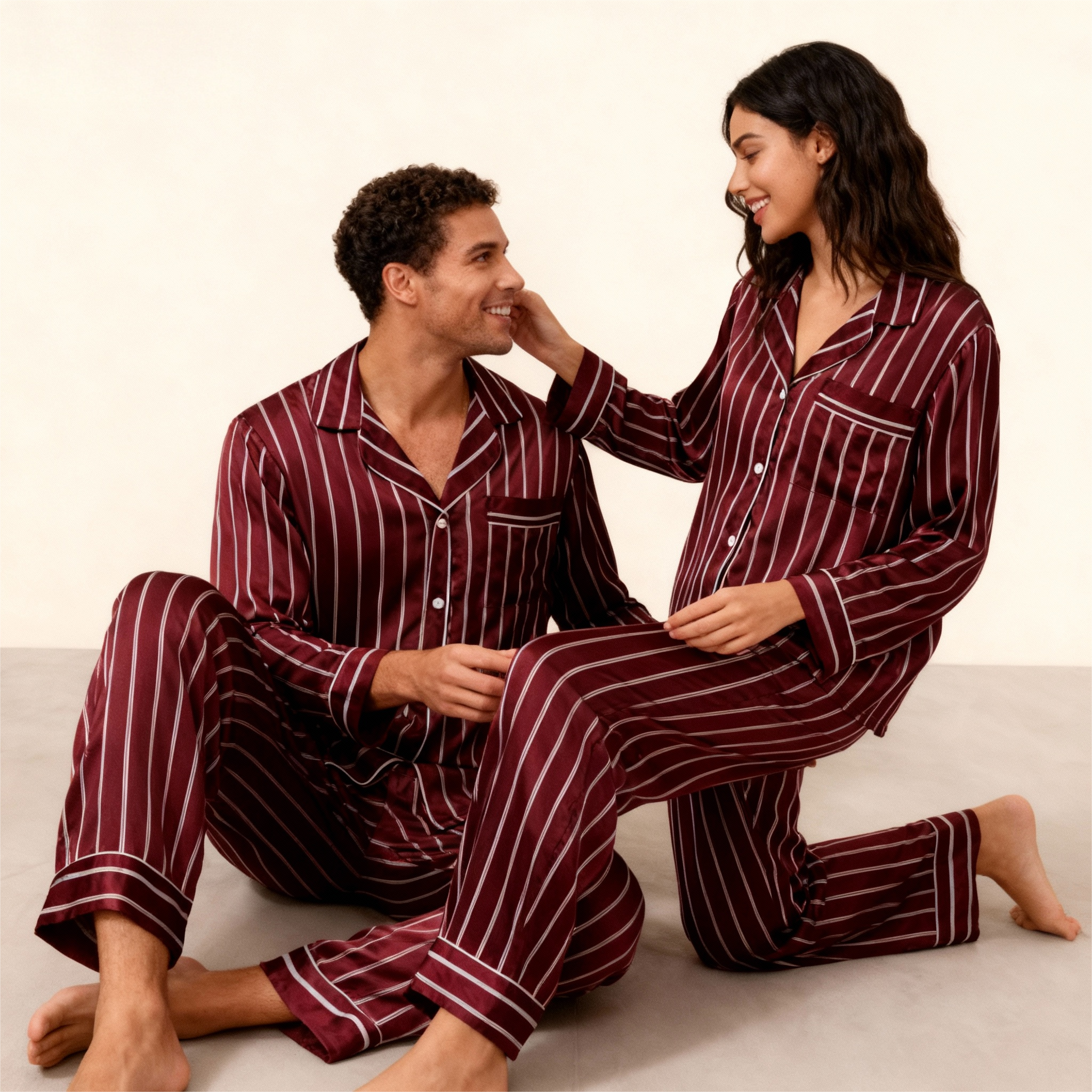 Elegant Satin Gray Pajama Set for the Whole Family