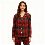 Christmas Red and Green Plaid Button Up Couple Pajamas Sets