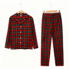 Christmas Red and Green Plaid Button Up Couple Pajamas Sets
