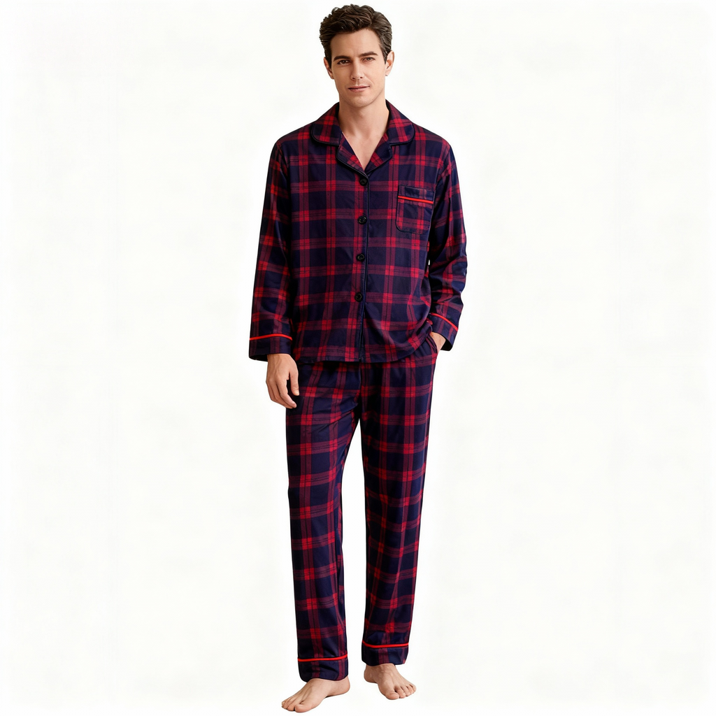 Holiday Family Button-down Christmas Blue and Red Plaid Pajamas Set