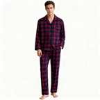 Holiday Family Button-down Christmas Blue and Red Plaid Pajamas Set