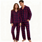 Holiday Couple Button-down Christmas Blue and Red Plaid Pajamas Set