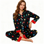 Holiday Couple Button-down Satin Christmas Pajamas Set