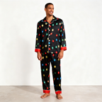 Holiday Couple Button-down Satin Christmas Pajamas Set