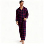 Holiday Family Button-down Christmas Blue and Red Plaid Pajamas Set