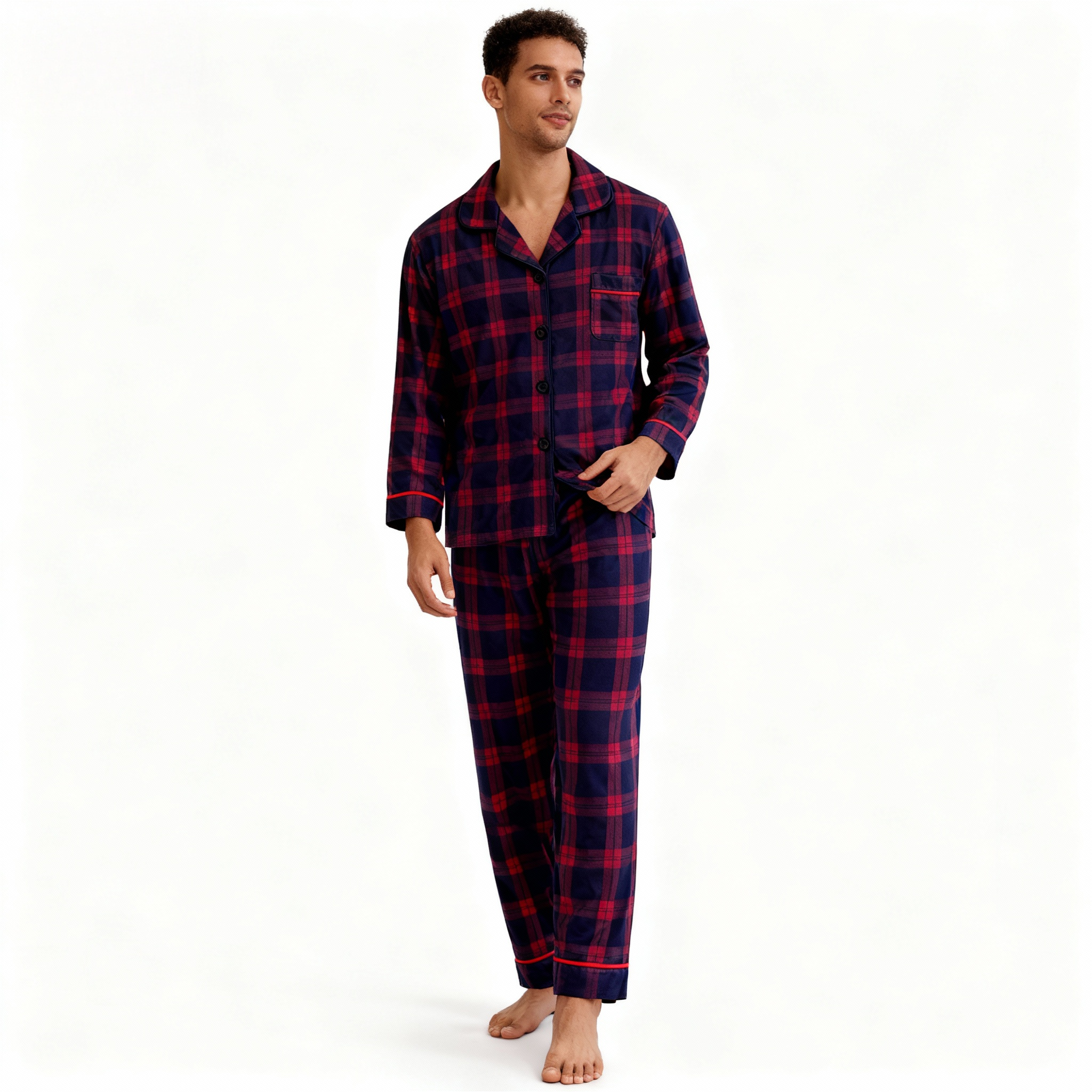 Holiday Family Button-down Christmas Blue and Red Plaid Pajamas Set