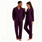 Holiday Couple Button-down Christmas Blue and Red Plaid Pajamas Set