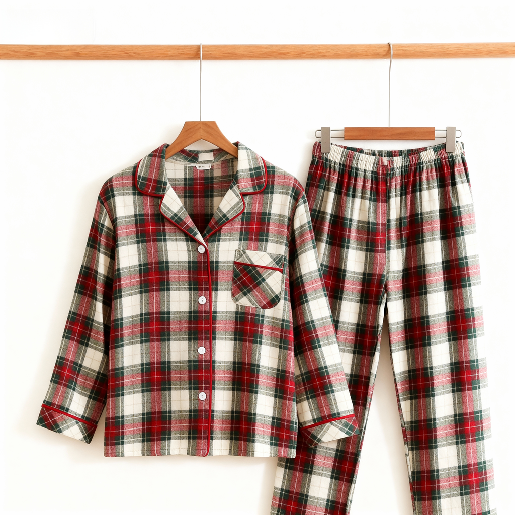 Matching Family Sleepwear Red Green Plaid Button Christmas Pajamas Set