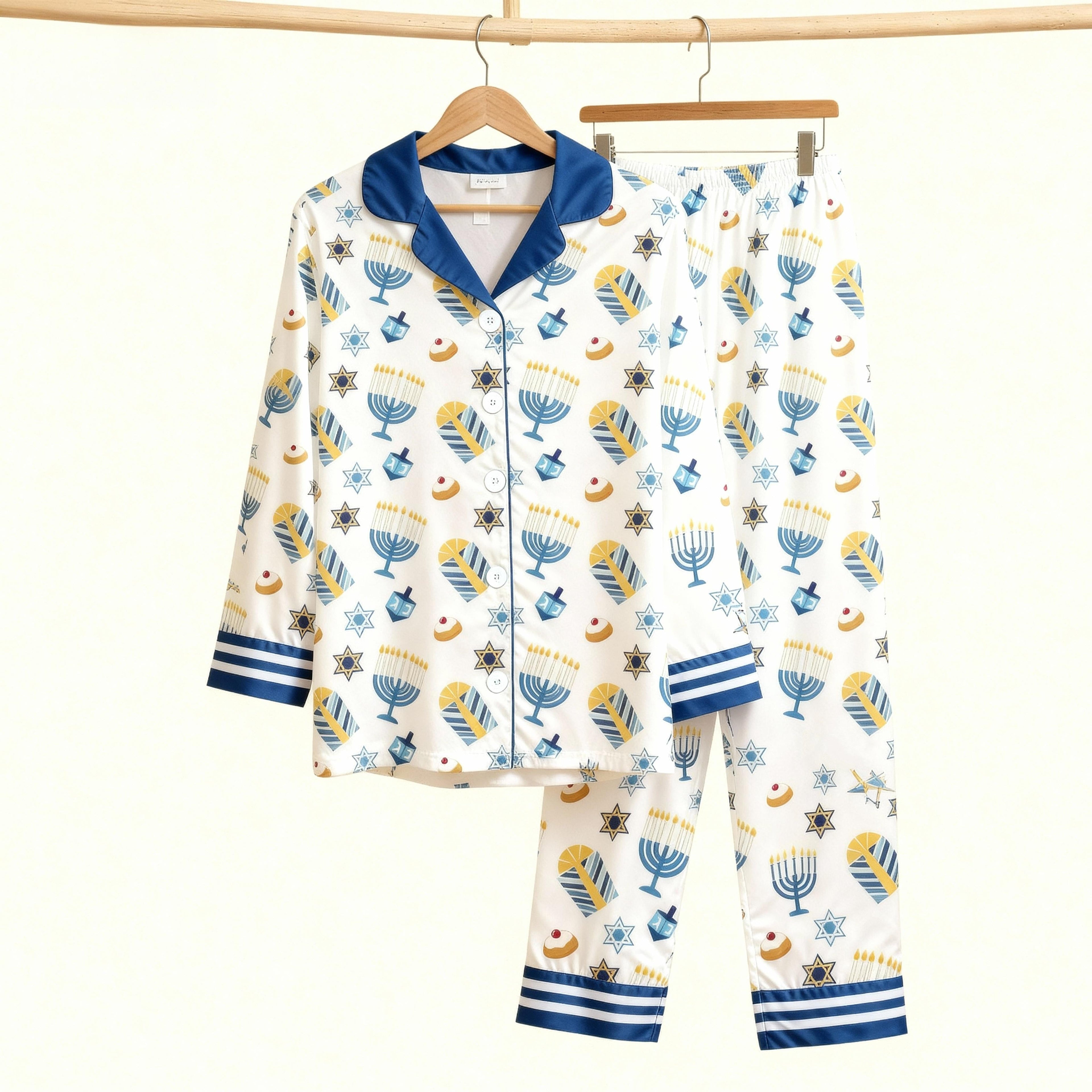 Family Satin Hanukkah Pajamas Set – Button-Down Style