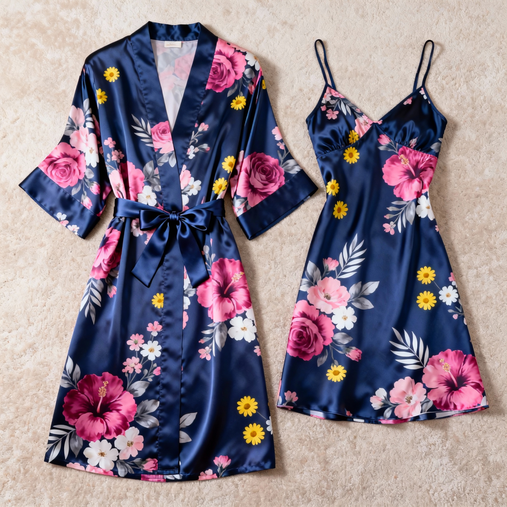 Romantic Satin Robe & Nightdress Set