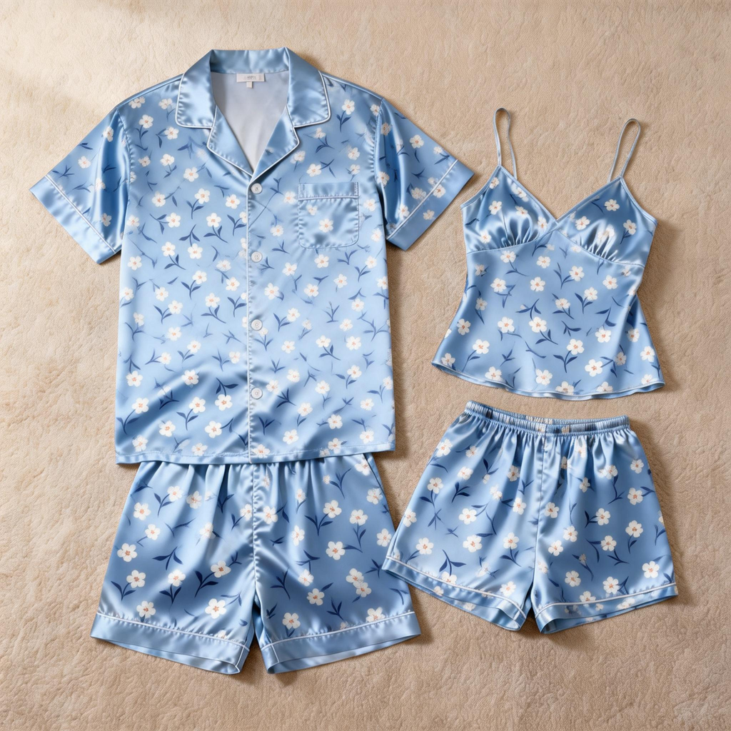 Classic Couple Satin Pajamas Short Set for a Cozy Night In