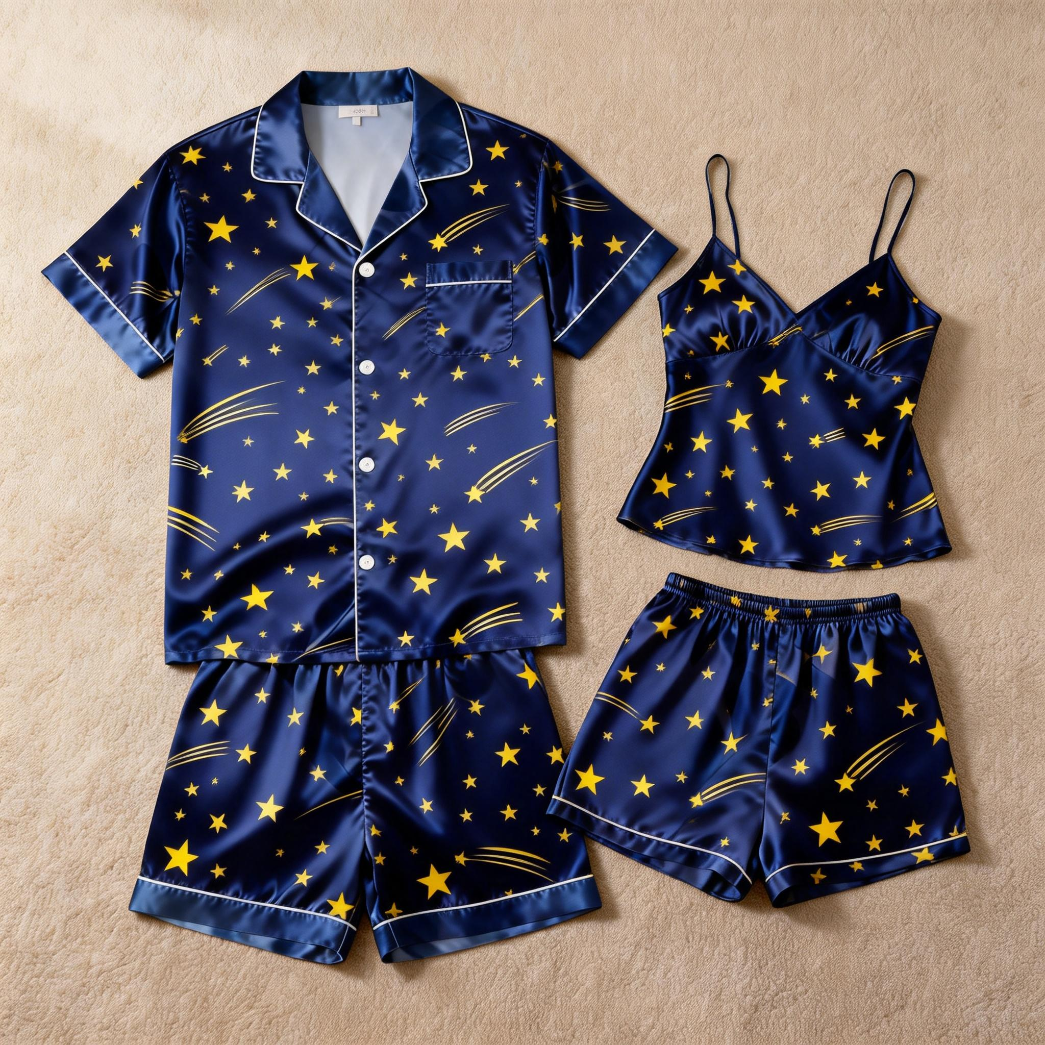 Elegant Couple Sleepwear: Satin Short Pajama Set