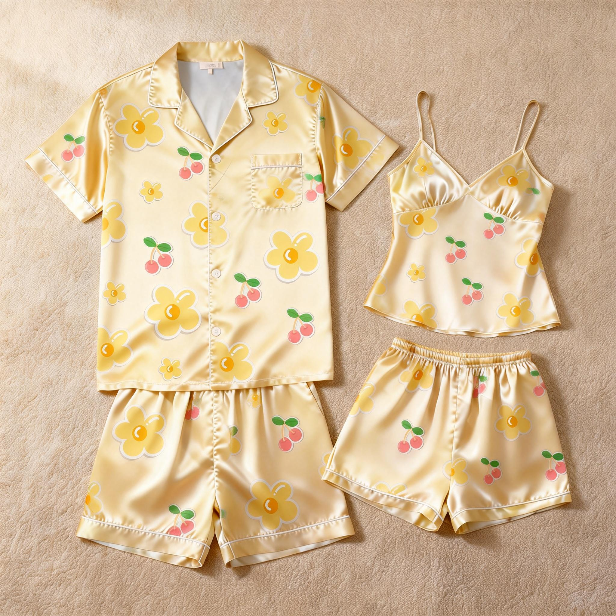 Romantic Satin Pajamas Set for Couples ¨C Short Style