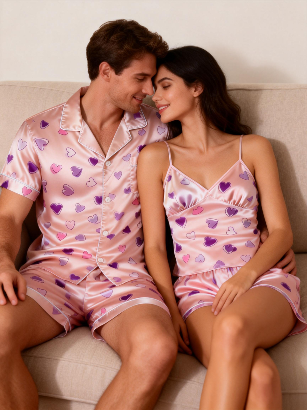 Classic Couple Pajamas: Satin Fabric for All Seasons