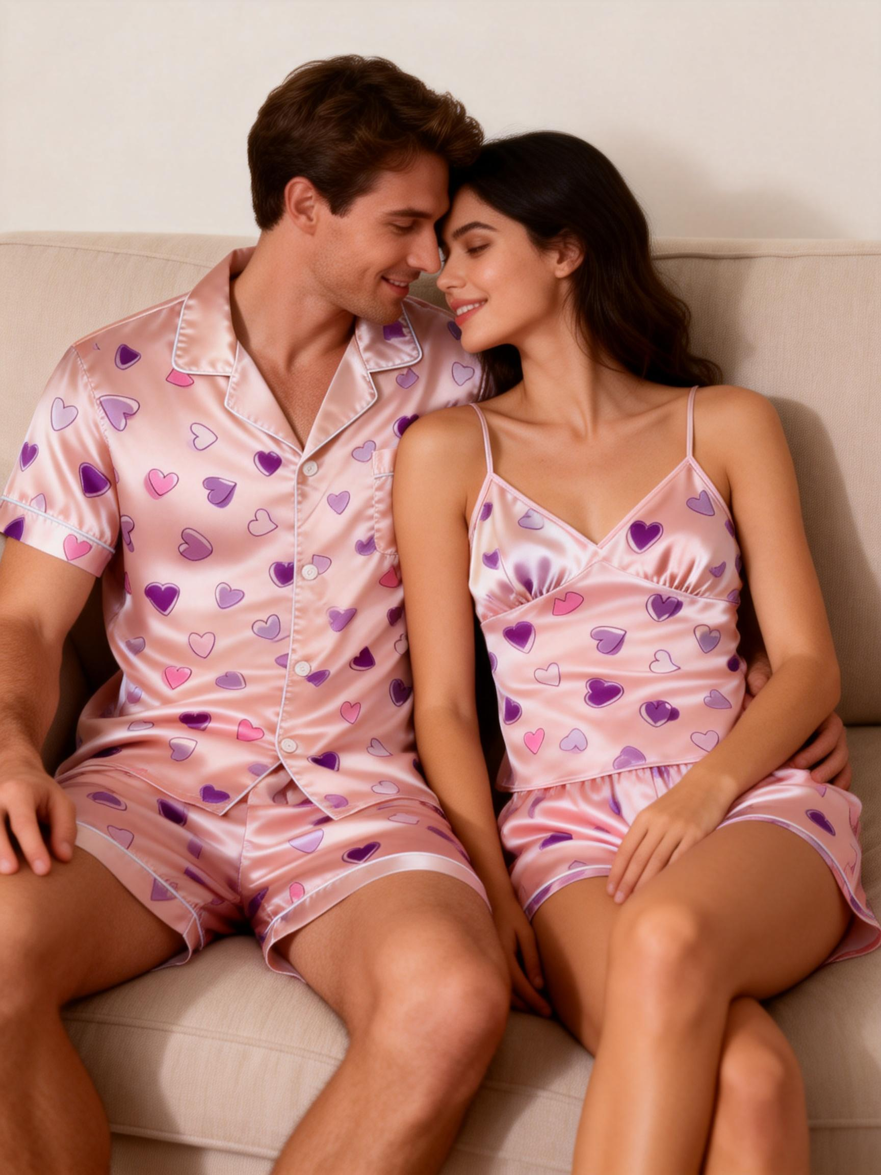Classic Couple Pajamas: Satin Fabric for All Seasons