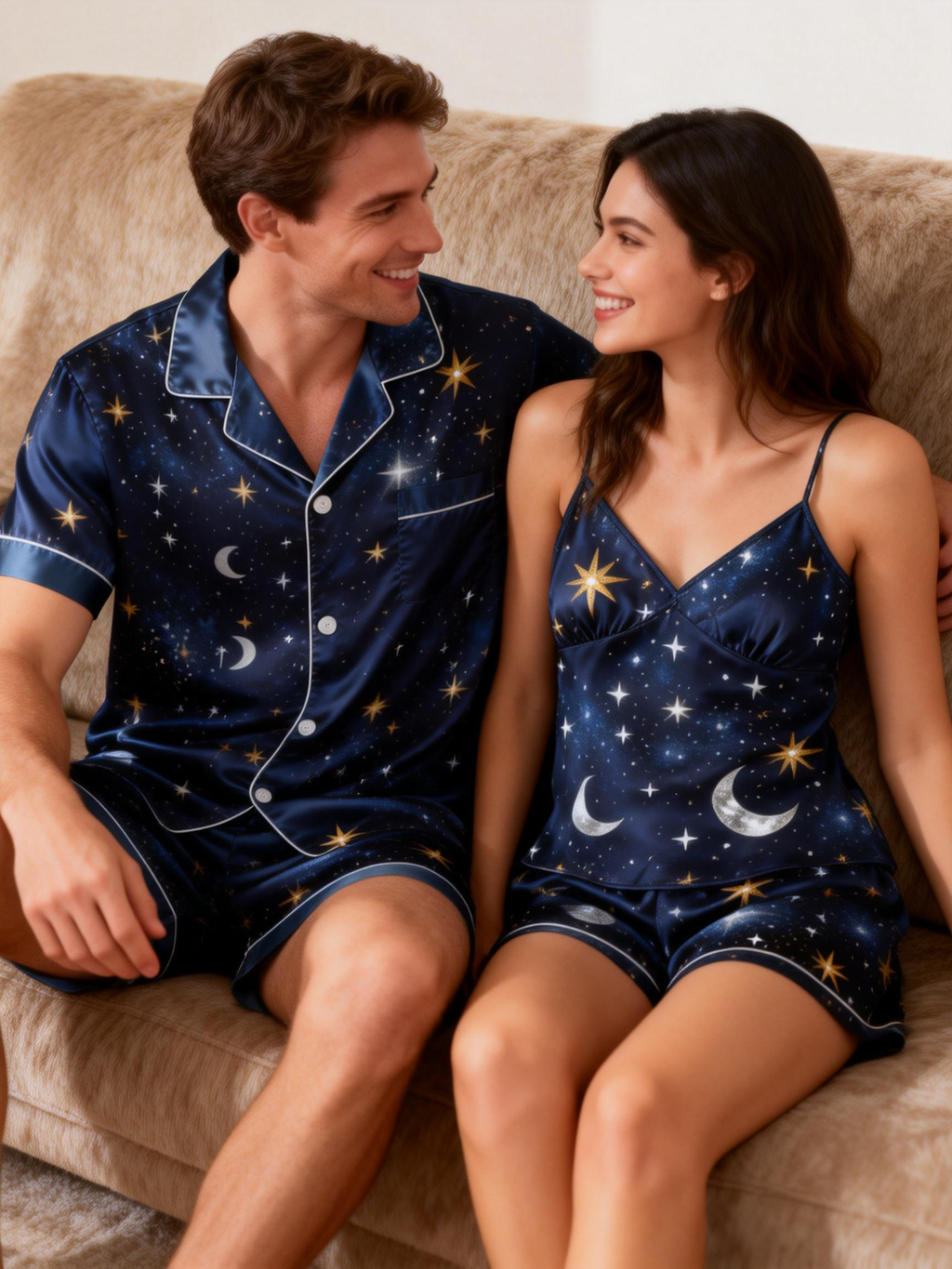 Matching Satin Pajamas Set for a Romantic Vacation