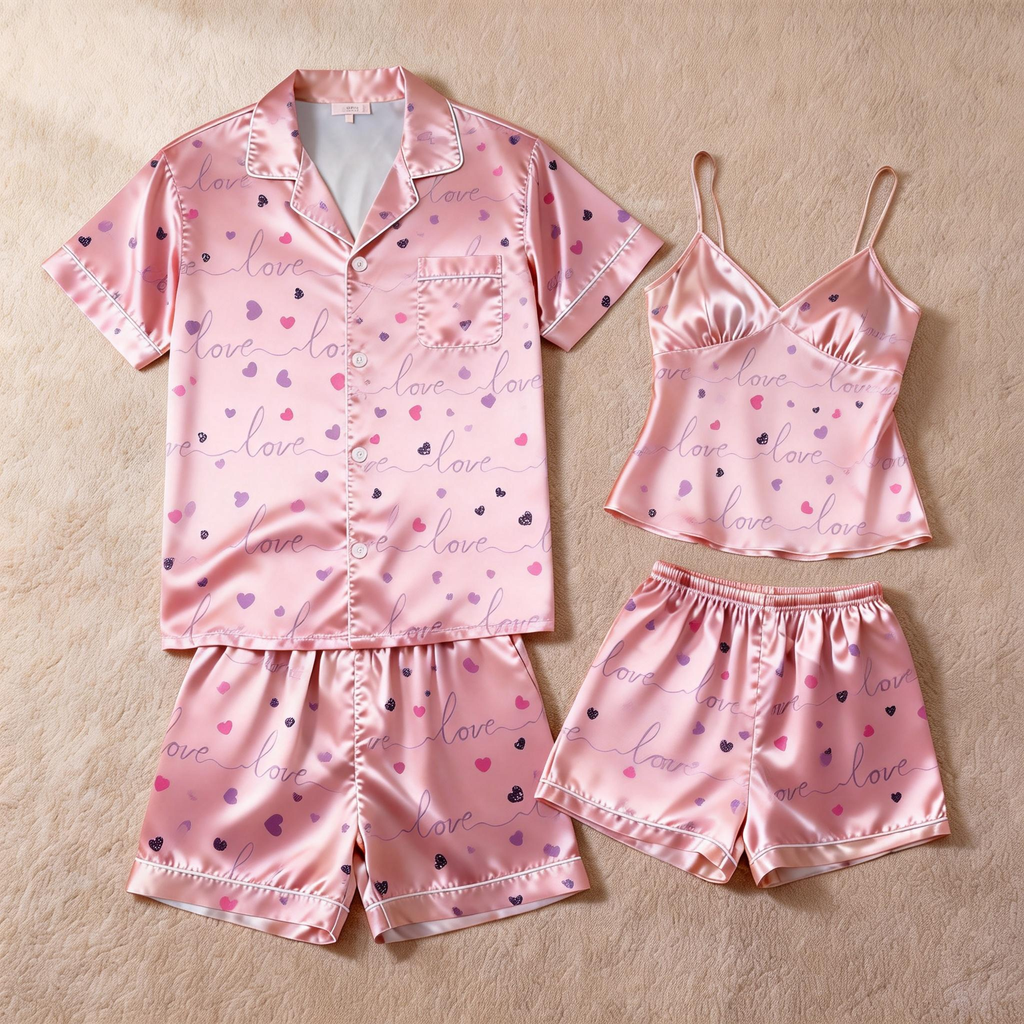 Breathable Short Satin Pajamas for Couple