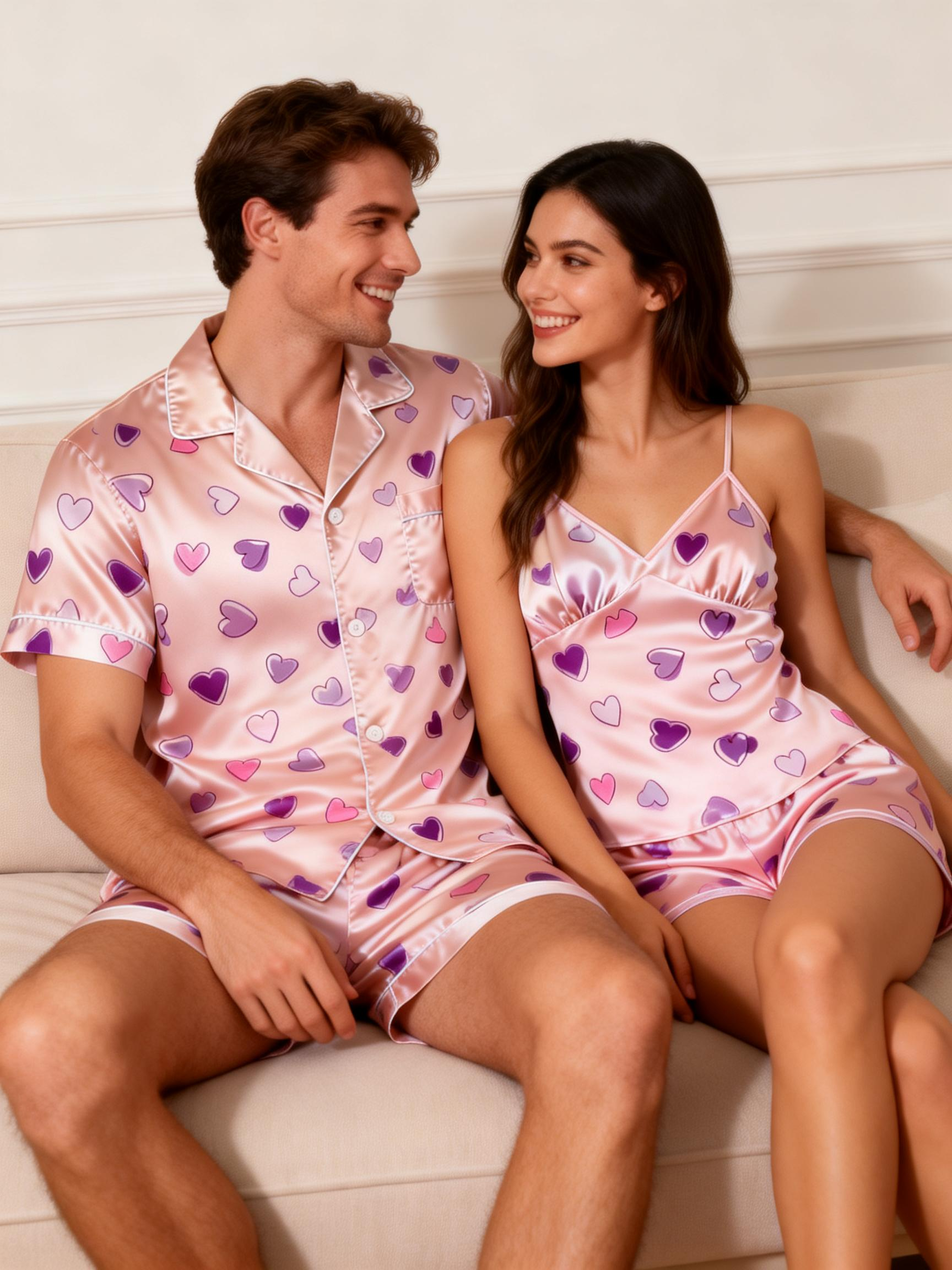 Classic Couple Pajamas: Satin Fabric for All Seasons