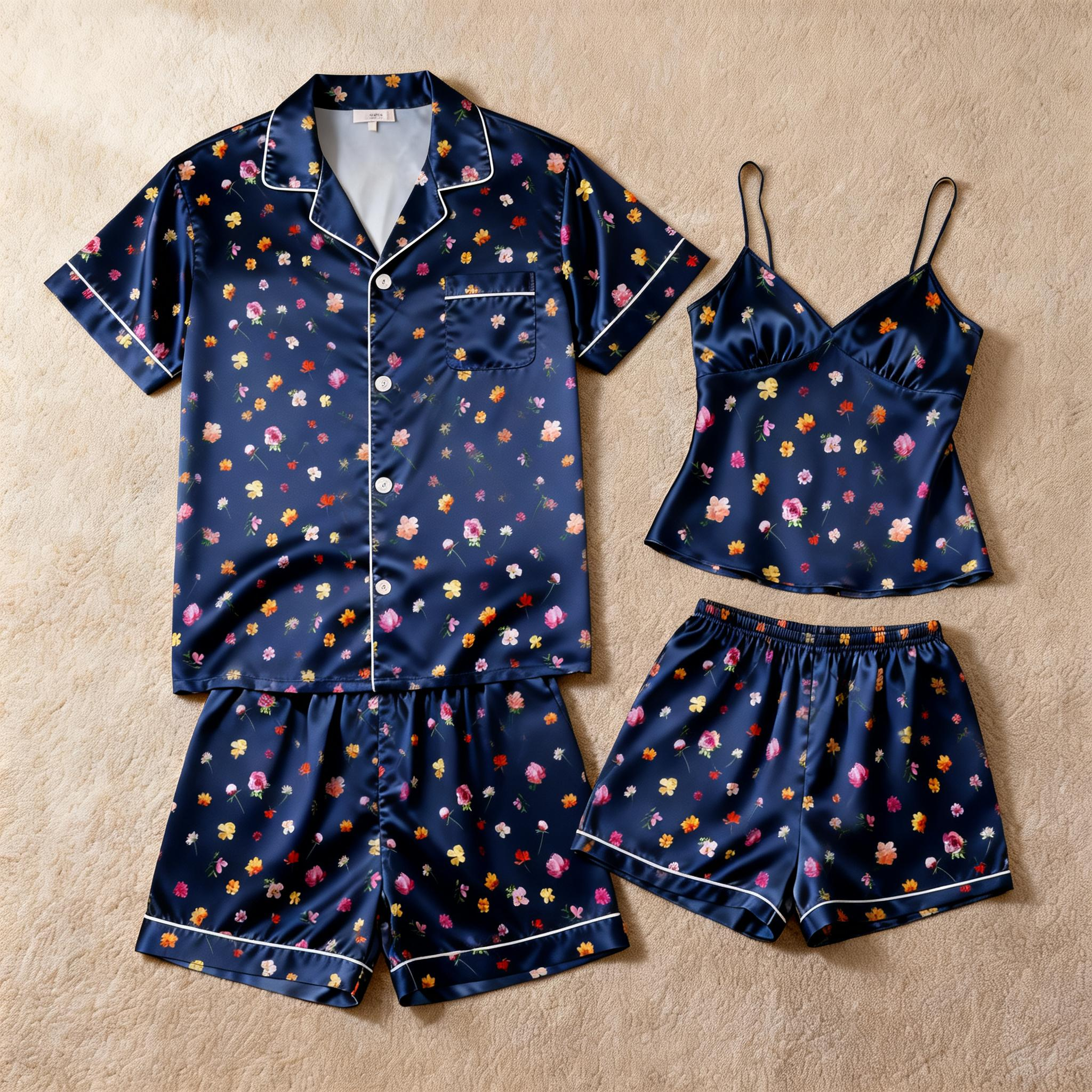 Couple's Nightwear: Classic Satin Pajamas Short Set