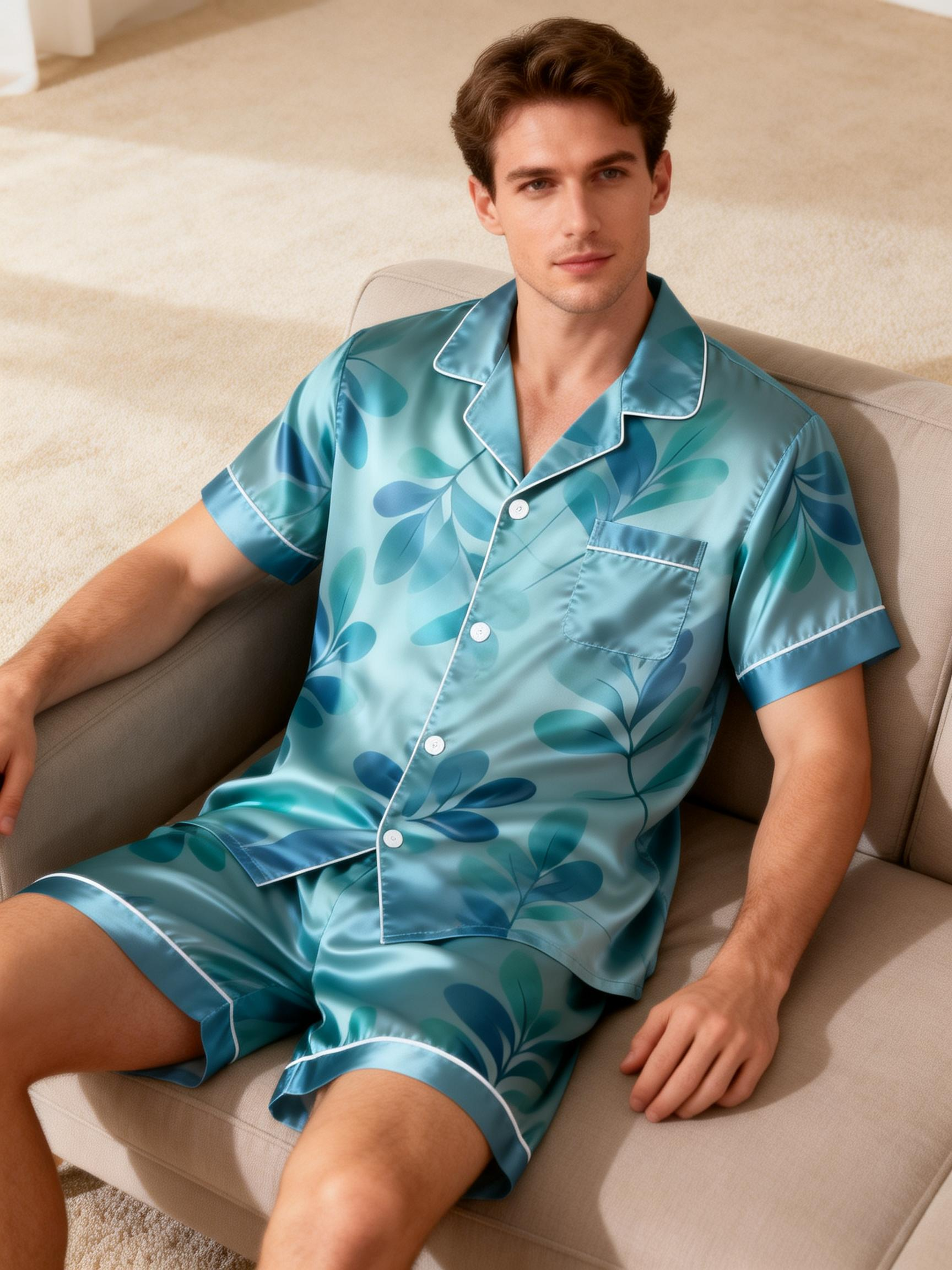 Couple Classic Floral Satin Pajamas Short Set