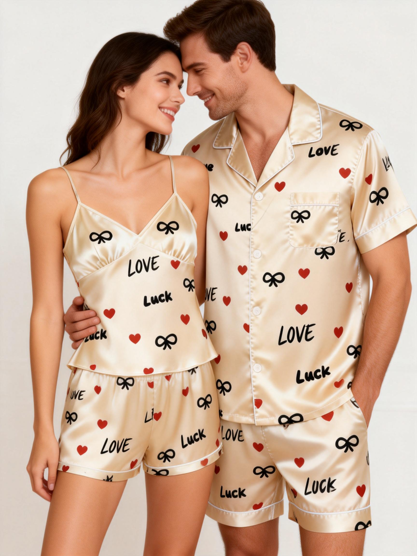 Fashionable Bedtime Attire: Satin Pajamas for Couples