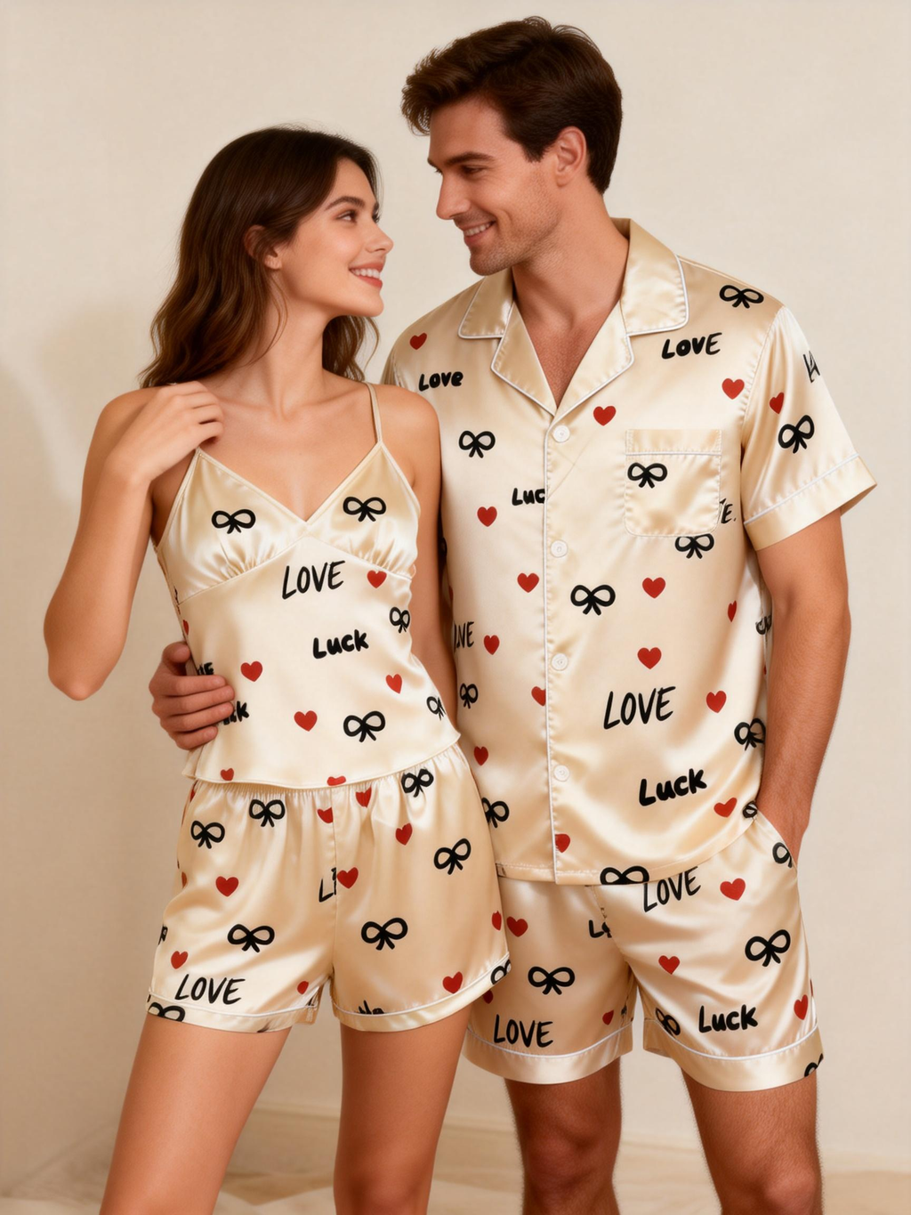 Fashionable Bedtime Attire: Satin Pajamas for Couples
