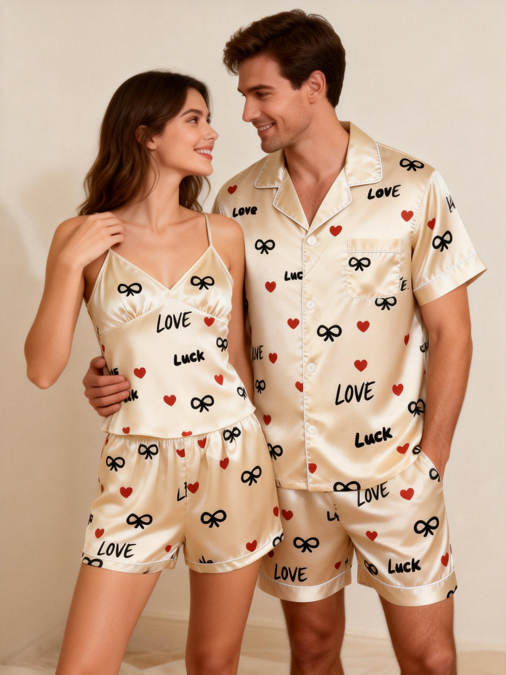 Fashionable Bedtime Attire: Satin Pajamas for Couples