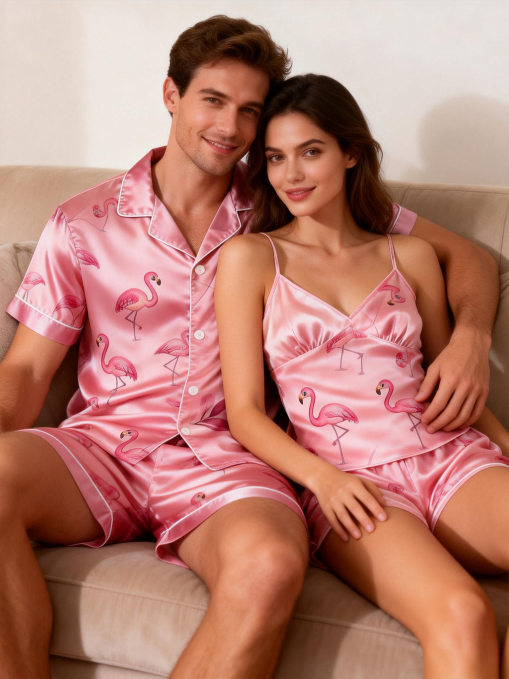 Relaxing Night In: Satin Short Pajamas for Couples