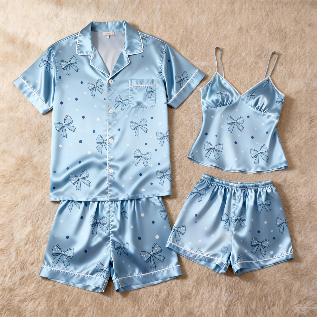 Glossy Satin Pajamas Set for Him and Her