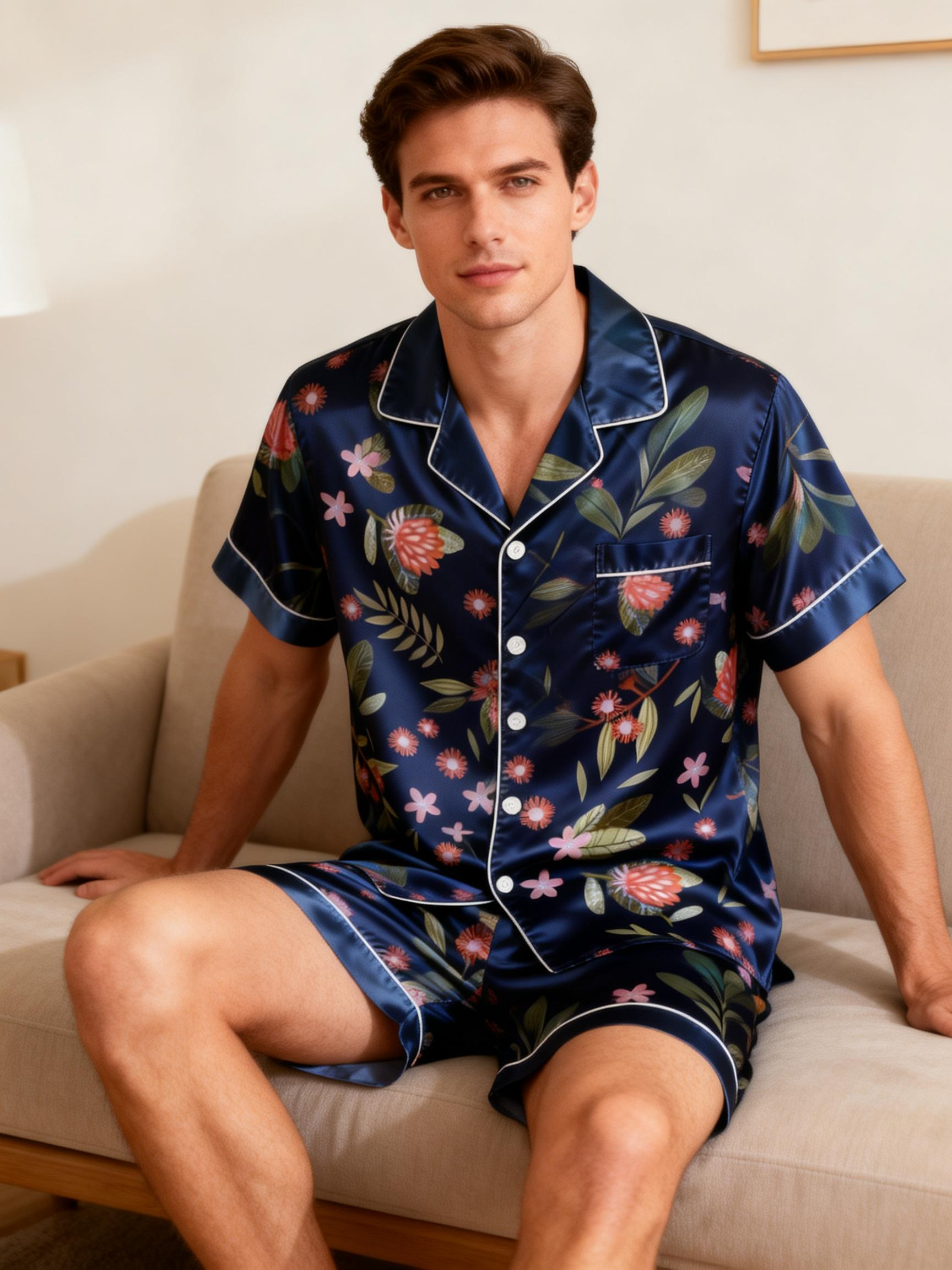 Breathable Satin Sleepwear for Couples in Summer