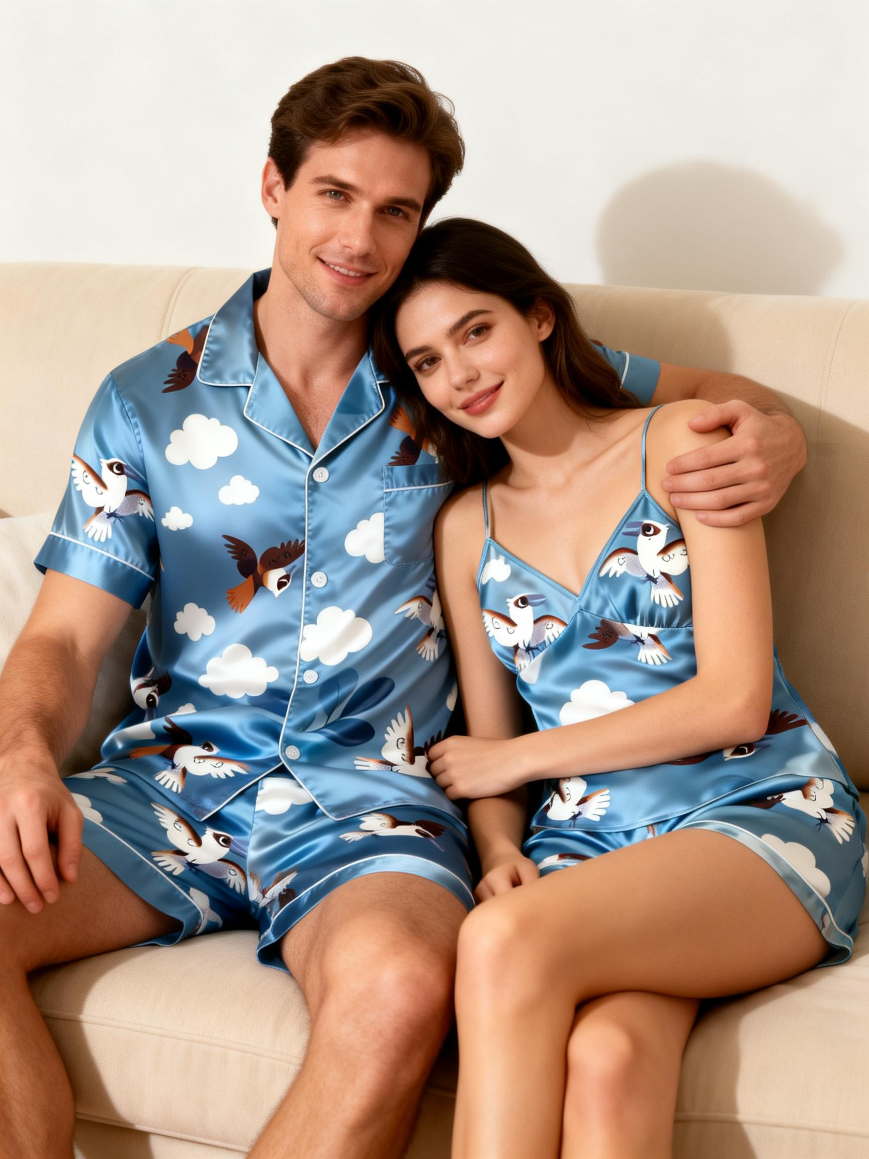 High-Quality Classic Satin Pajamas for Couple