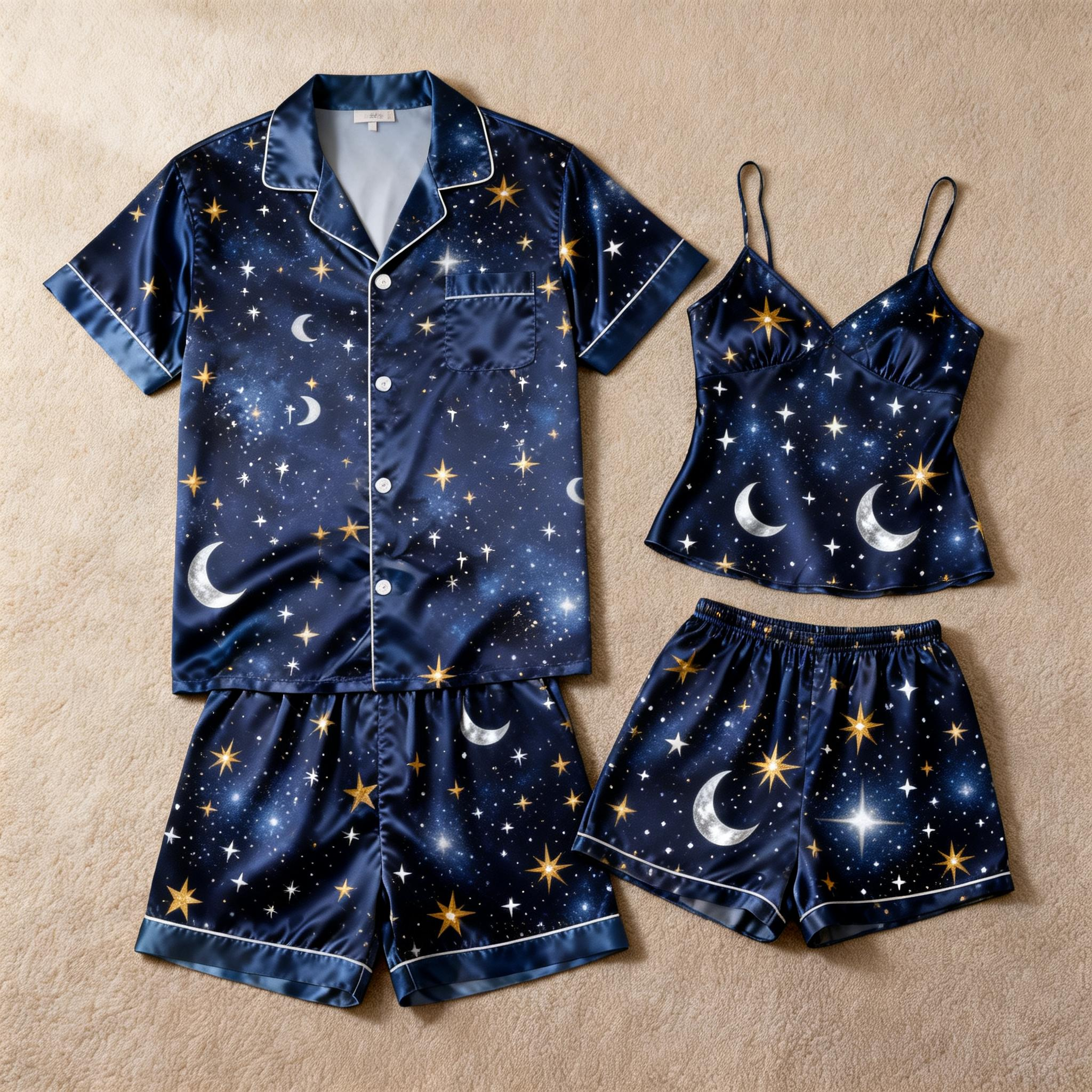 Matching Satin Pajamas Set for a Romantic Vacation