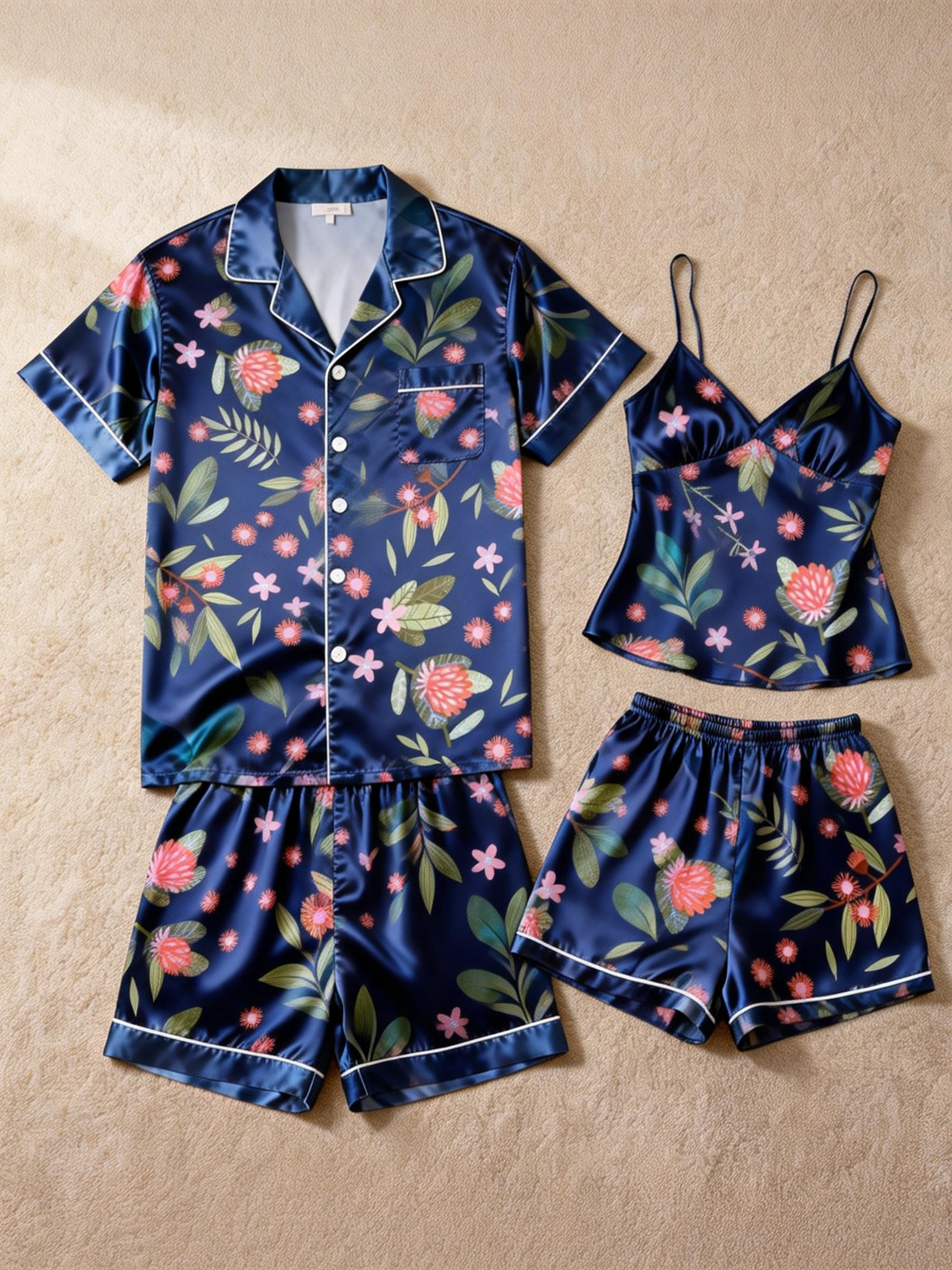 Breathable Satin Sleepwear for Couples in Summer