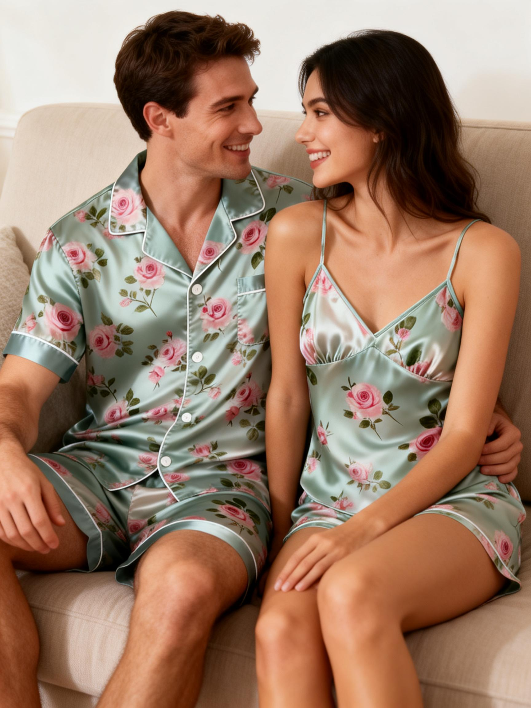Elegance and Comfort: Satin Pajamas Set for Couple