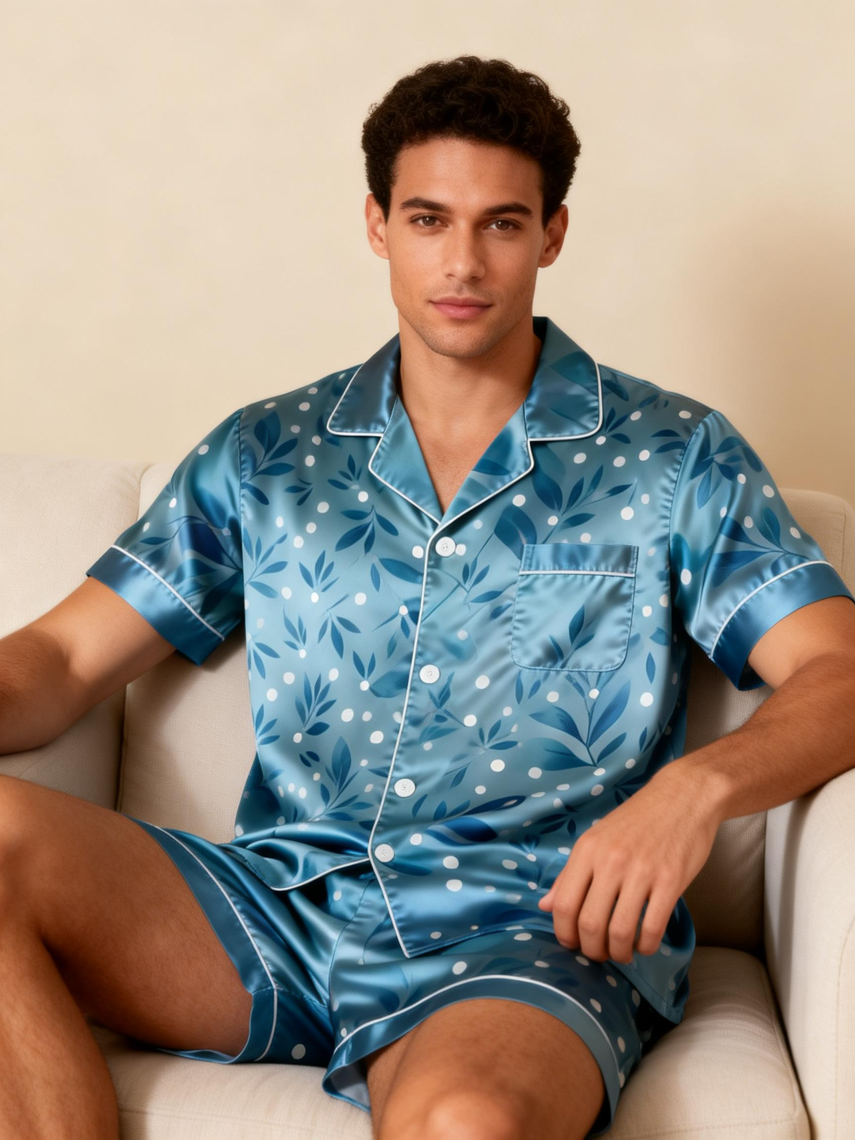 Couple Pajamas for Beach Holidays ¨C Satin Short Style