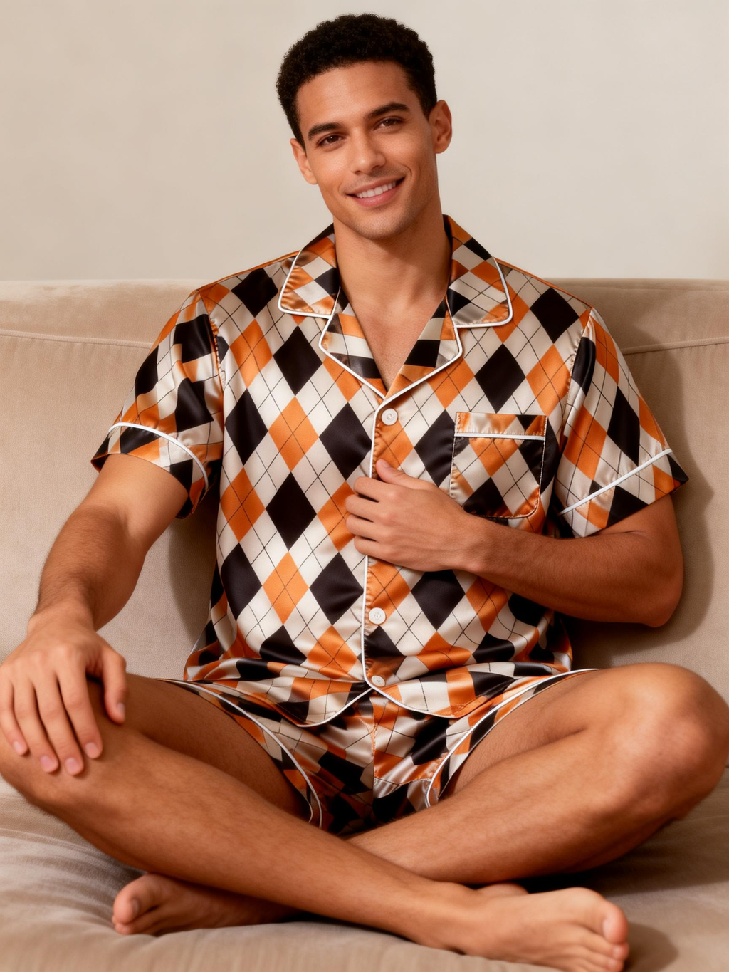 Timeless Couple Pajamas in Glossy Satin Fabric