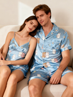 Classic Design Couple Pajamas in Satin Material
