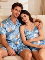 Classic Design Couple Pajamas in Satin Material