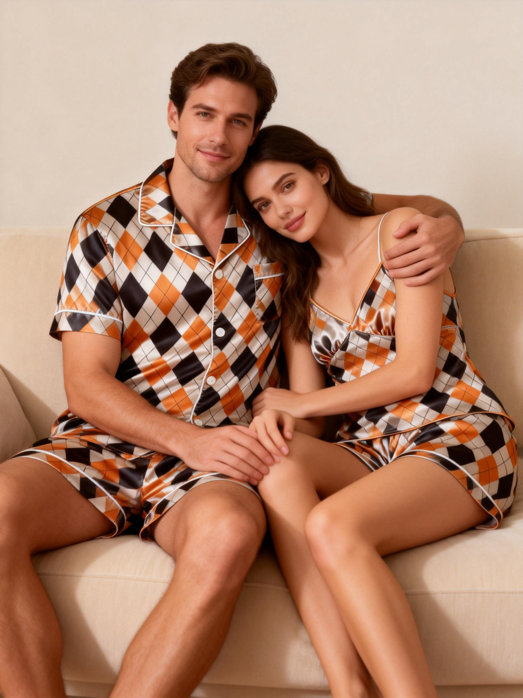 Timeless Couple Pajamas in Glossy Satin Fabric