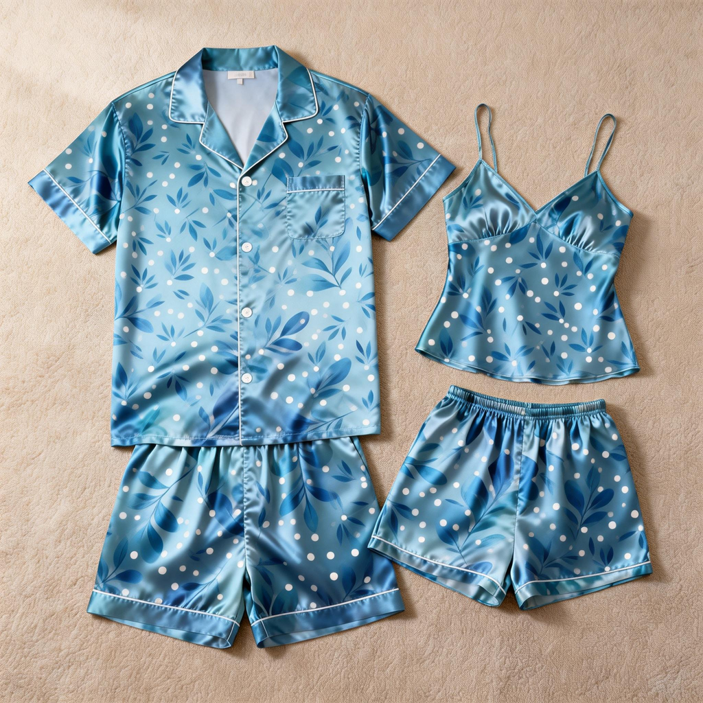 Couple Pajamas for Beach Holidays ¨C Satin Short Style