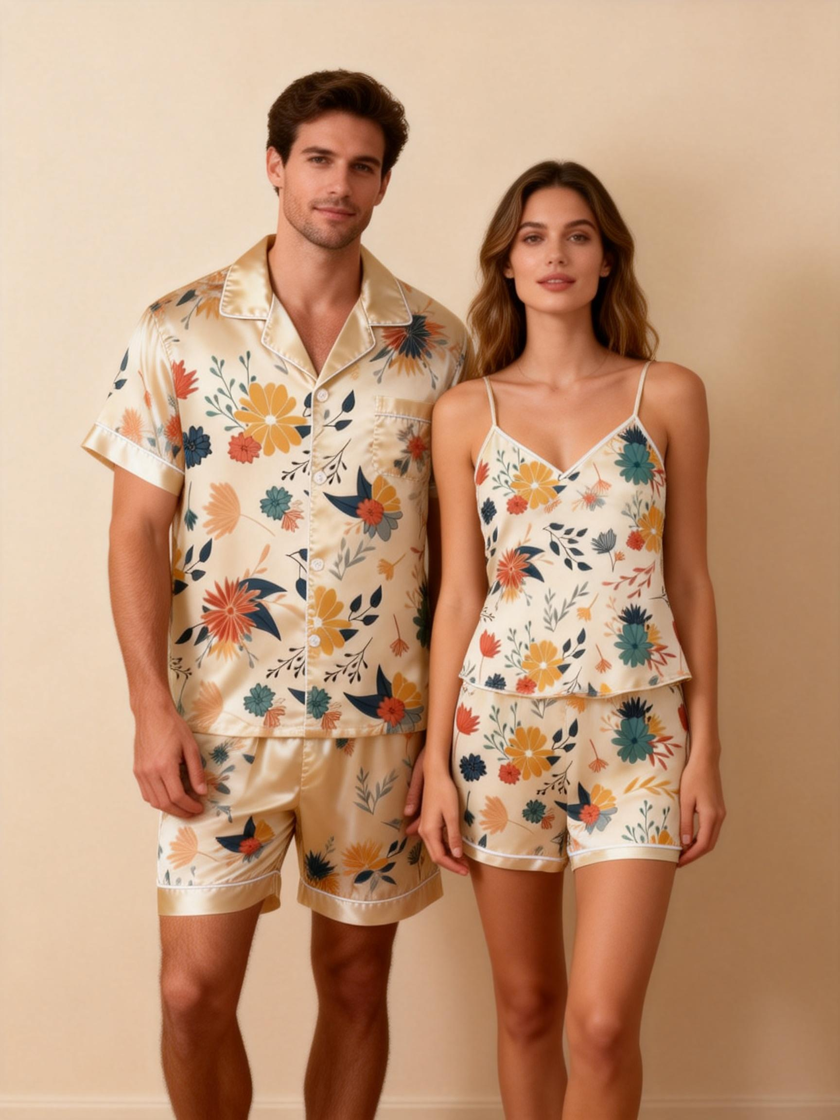 Silky Satin Sleepwear Gift Set for Couples ¨C Short Pajamas