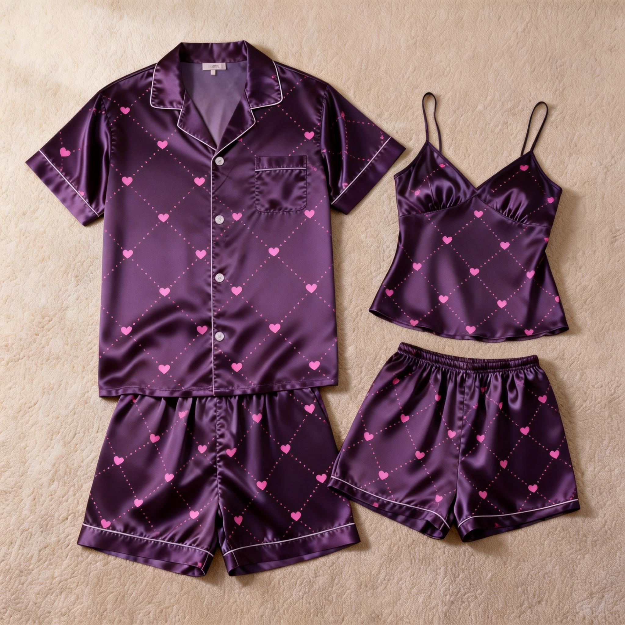 Matching Couple Satin Pajamas ¨C Short Sleeve Set for Him & Her