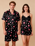 Silky Classic Couple Satin Pajamas Short Set ¨C Luxurious Matching Sleepwear