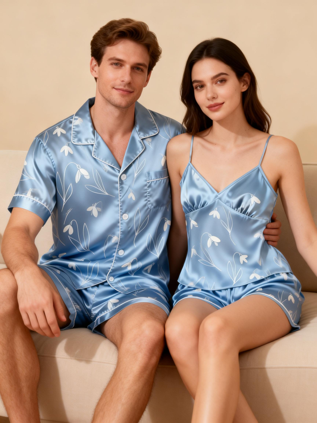 Matching Silky Satin Sleep Set for Him & Her ¨C Short & Sweet