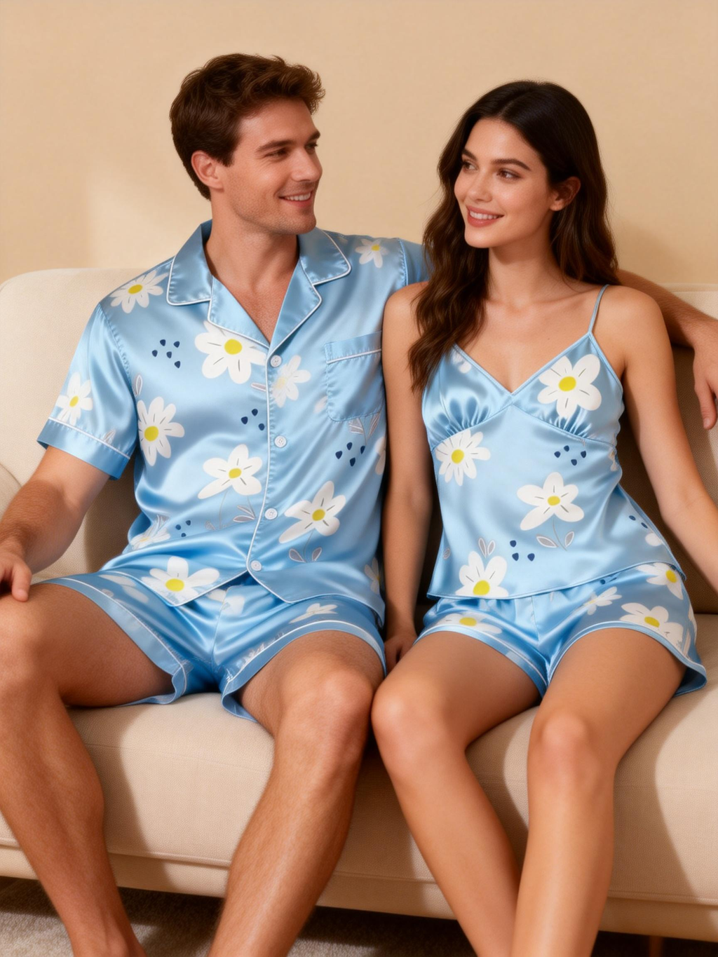 Silky Satin Lounge Set for Two ¨C Comfortable Short Pajamas