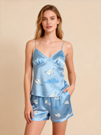 Silky Touch Classic Couple Pajamas ¨C Satin Short Set