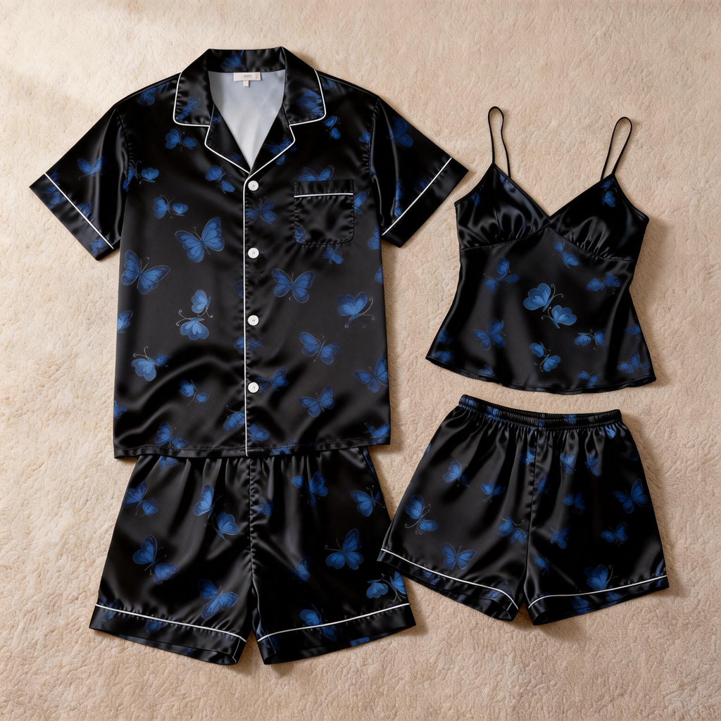 Premium Satin Couple Pajamas ¨C Short Style