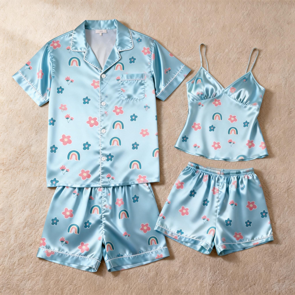 His & Her Satin Pajama Shorts Set ¨C Classic Comfort