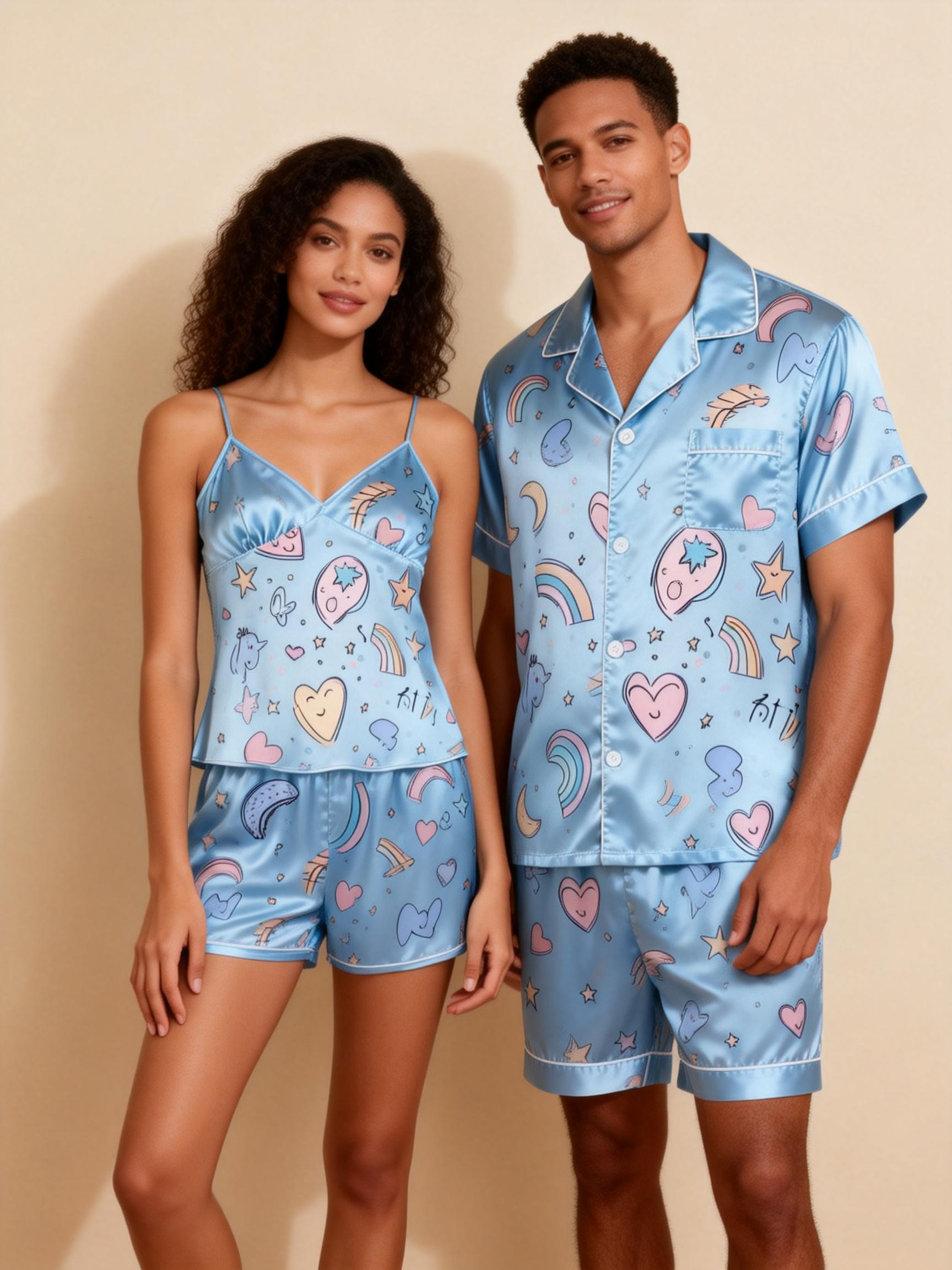 Matching Silky Satin Pajamas for Couples ¨C Short & Sweet Design